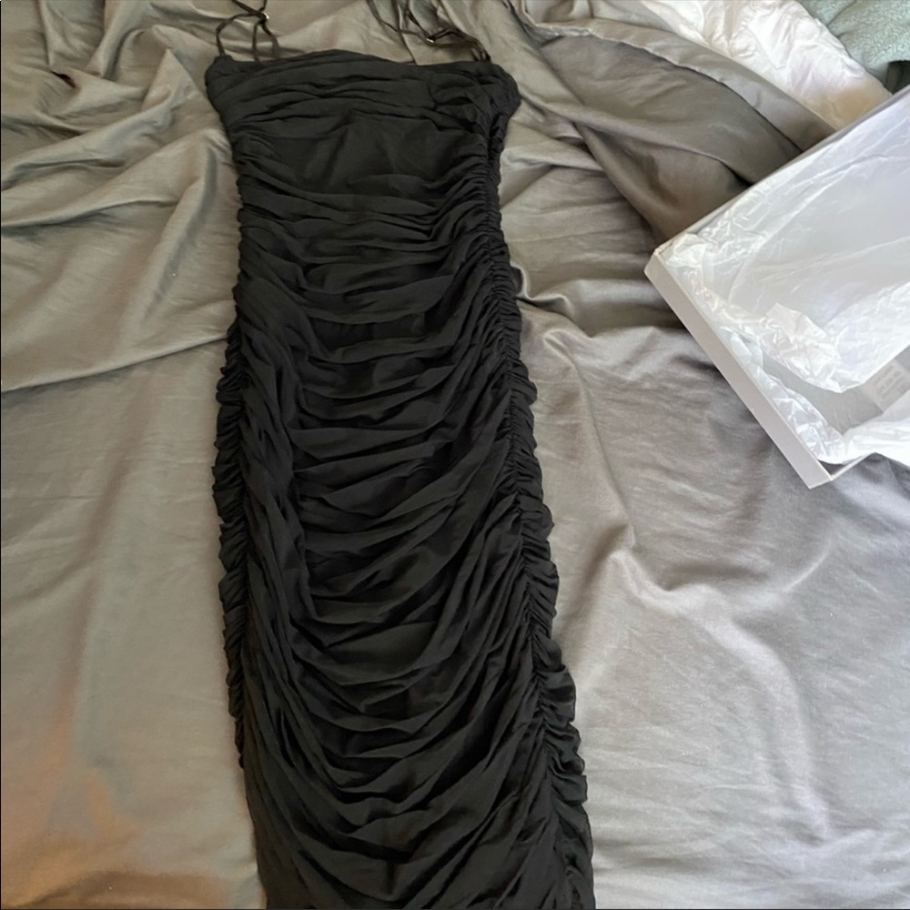 House of CB Black Ruched Maxi Dress